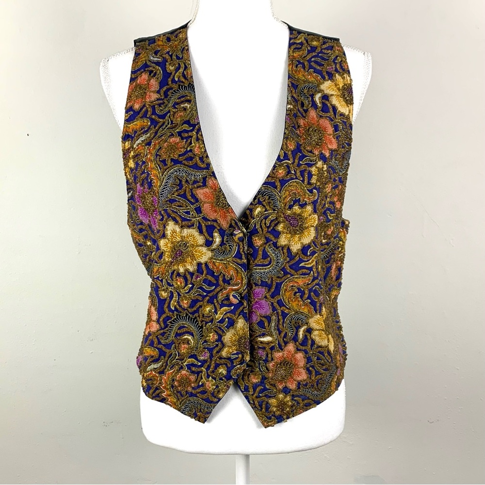 Vintage Women 3 Button Vest Waistcoat Heavily Beaded Maximalism Statement Large